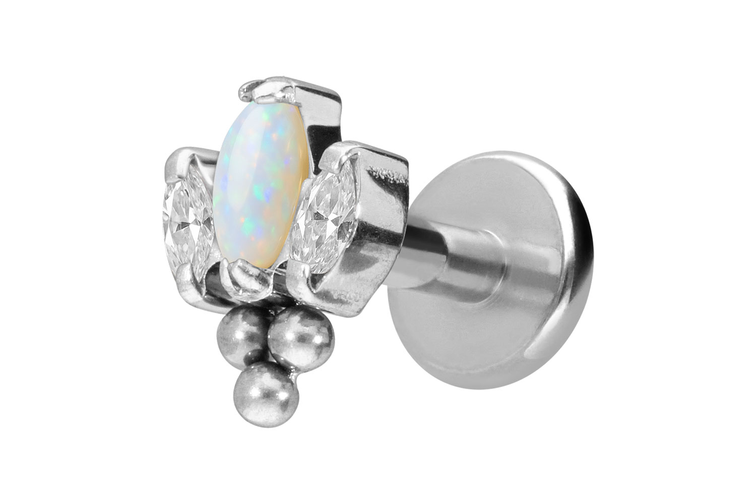 Titan Labret Piercing mit Innengewinde LOTUSBLÜTE + 3 KUGELN